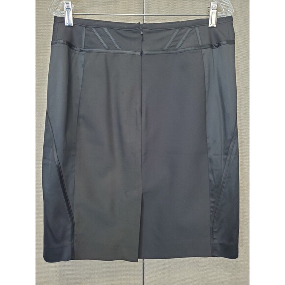 Cache Black Mixed Media Seam Detail Back-Zip Back-Slit Pencil Skirt Size 10 VTG - Picture 3 of 5